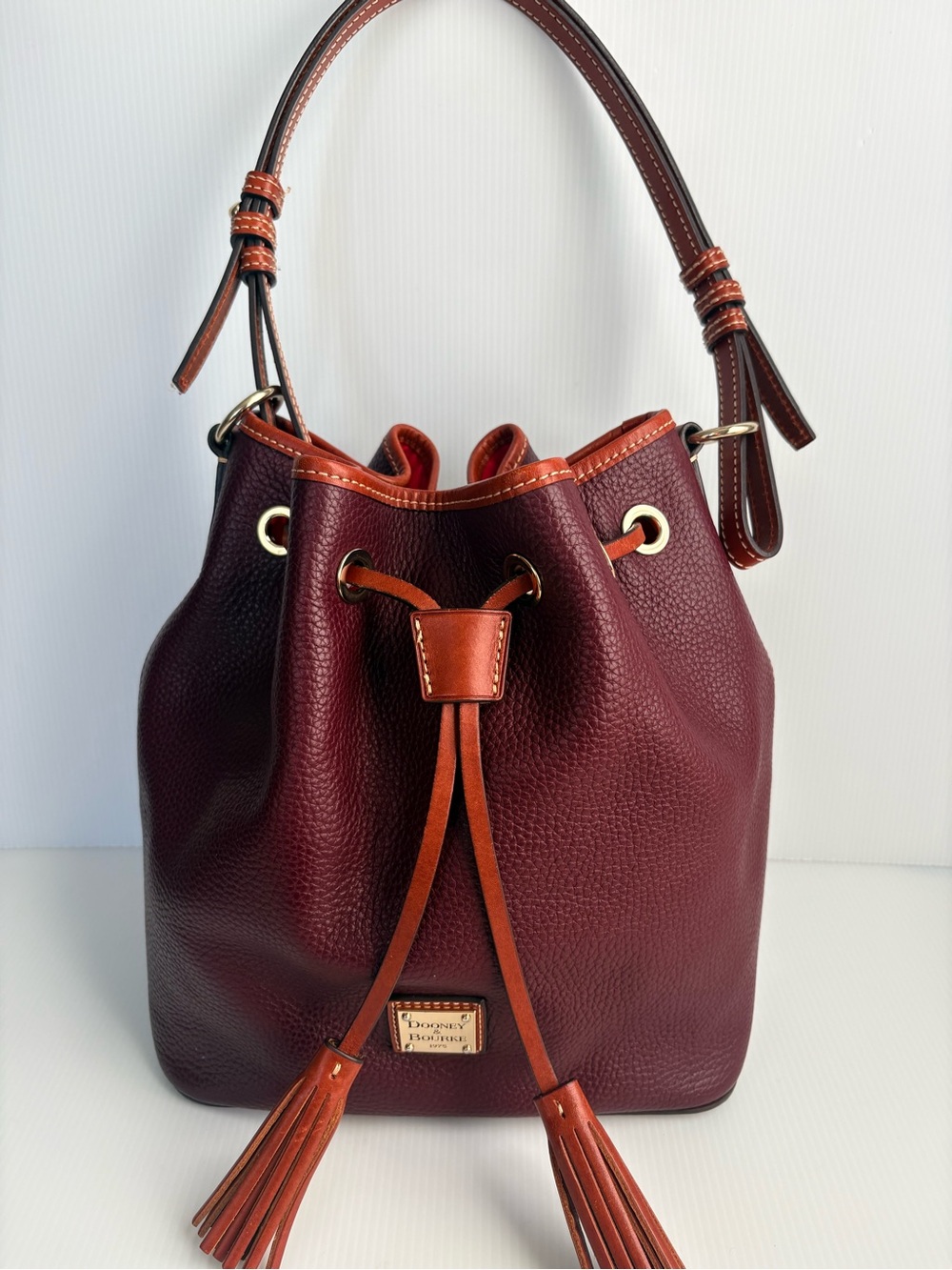 Dooney And Bourke Drawstring Bucket Bag  Burgundy Large EUC